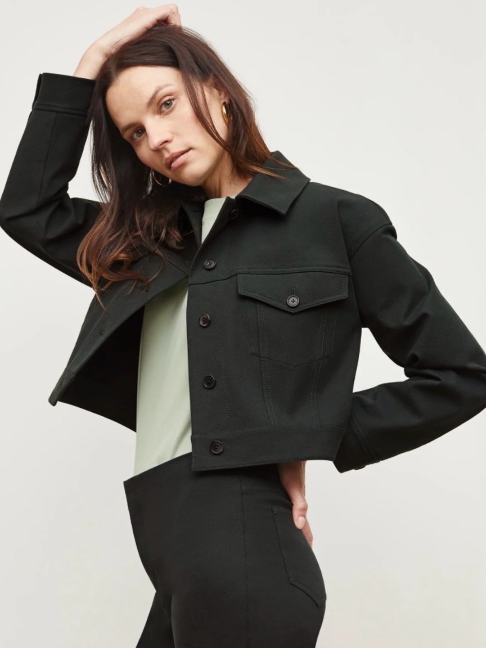 Classic Cropped Navy Button-Up Jacket - Picture 1 of 6